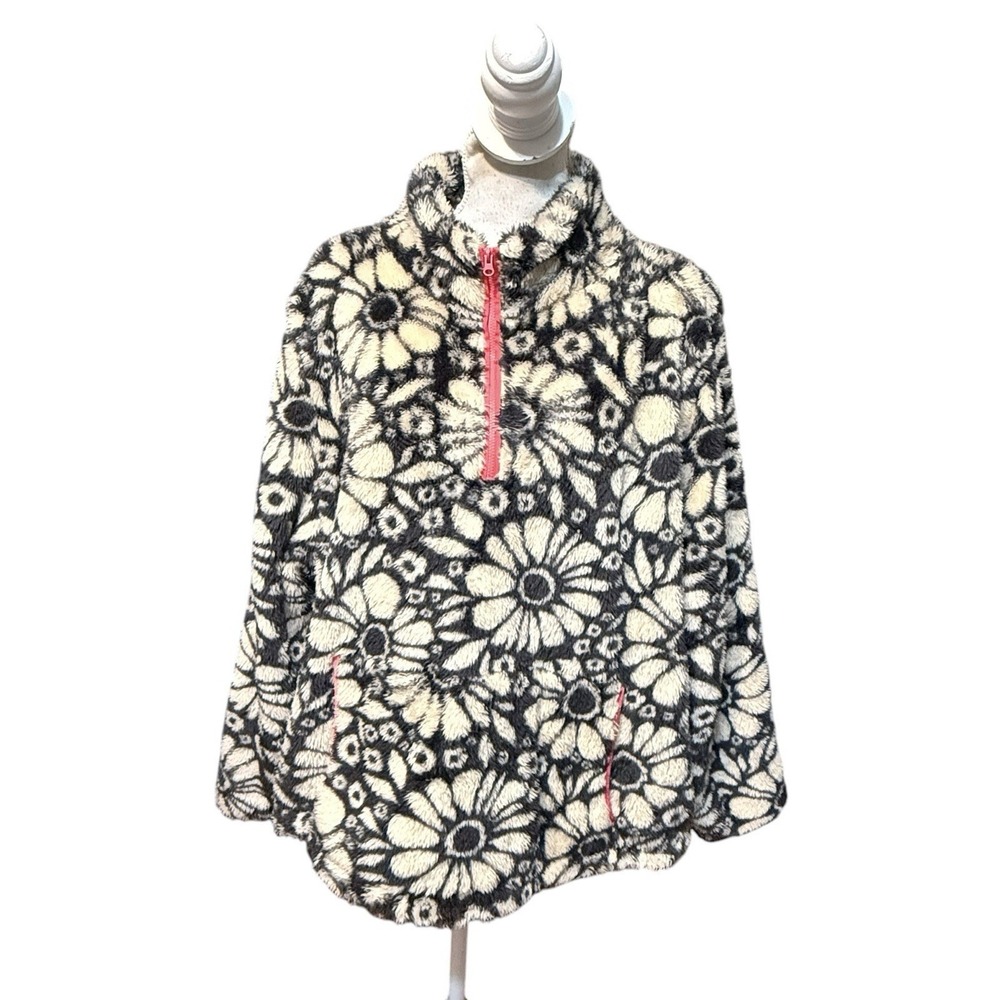 Natural Life Floral 1/4 Zip Pullover Sweater Jacket w/ Pockets Collared M